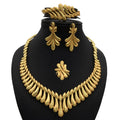 Jachon dubai Gold Jewelry Set Rhinestone Suit Wedding Long Tassel Necklace Bracelet Earrings Ring Four-piece Set