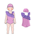 Little Glow KidSummer New Girls One-Piece Swimwear  Floral Beach DesignBabies Bikini Girls One Shoulder Ruffle Swimsuit with Cap