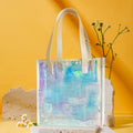 Hot Sale Holographic Shopping Bag Portable Waterproof Storage Gift Bag PVC Laser Leather Handle Tote Bag