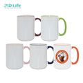 PYD Life Hot Sale Sublimation 15oz Custom Coffee Mugs Rim Handle Color Ceramic Mug Sublimation