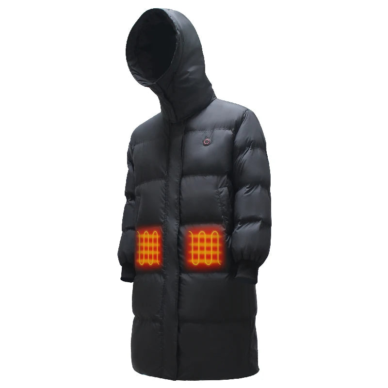 Men's Waterproof Casual Knitted Zipper Long Heated Winter Jacket with Self-Heating Technology for Body Massage