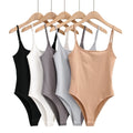 Women's Sleeveless Halter Neck Bodysuit Summer Cotton Square Compression Sportswear Casual Adjustable Compression Hollow
