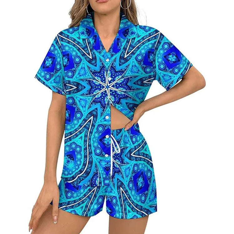 Manufacturer Supply Pajama Sets Lounge Bottoms Short Sleeve Top Saling PJ Two Pieces Stylish Women Pajama Suit Nightwear Set