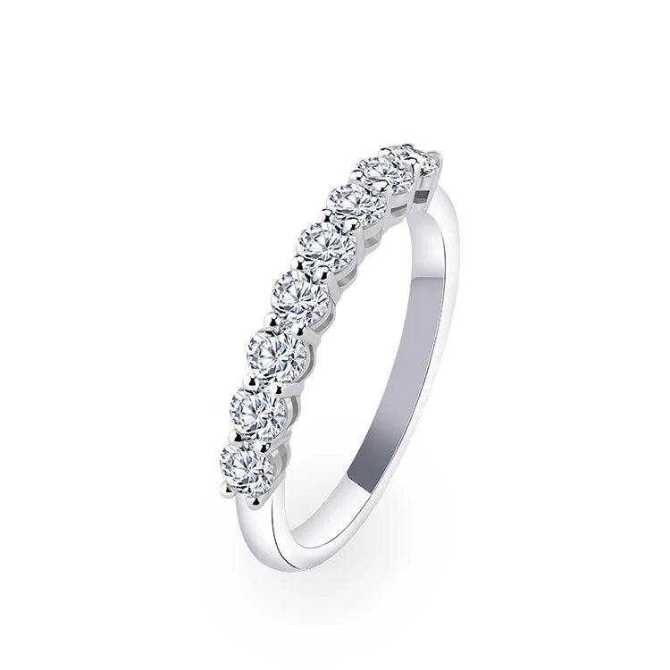 925silver Plated 18k White Gold Round Shape   Moissanite Diamond Half Eternity Jewelry Ring