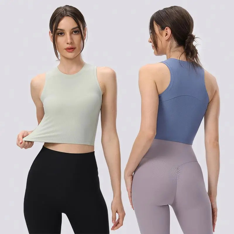 Athletic Top Fashion Medium Support Workout Gym Cropped Ribbed Womens Tank Tops