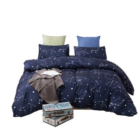 Starry Sky Bedding Lightweight Comforter Set Insert Microfiber Stitched 3pcs Deep Blue Moon Star Night