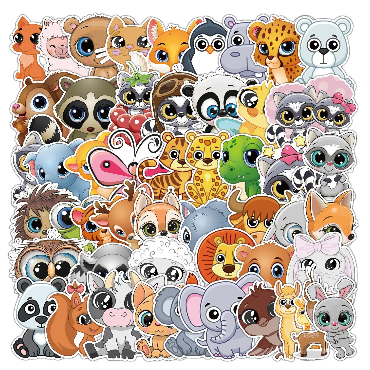 50 Pcs Big Eyed Animal Graffiti PVC Waterproof Stickers for Handbag Guitar Helmet Skateboard Phone Case Books Decoration