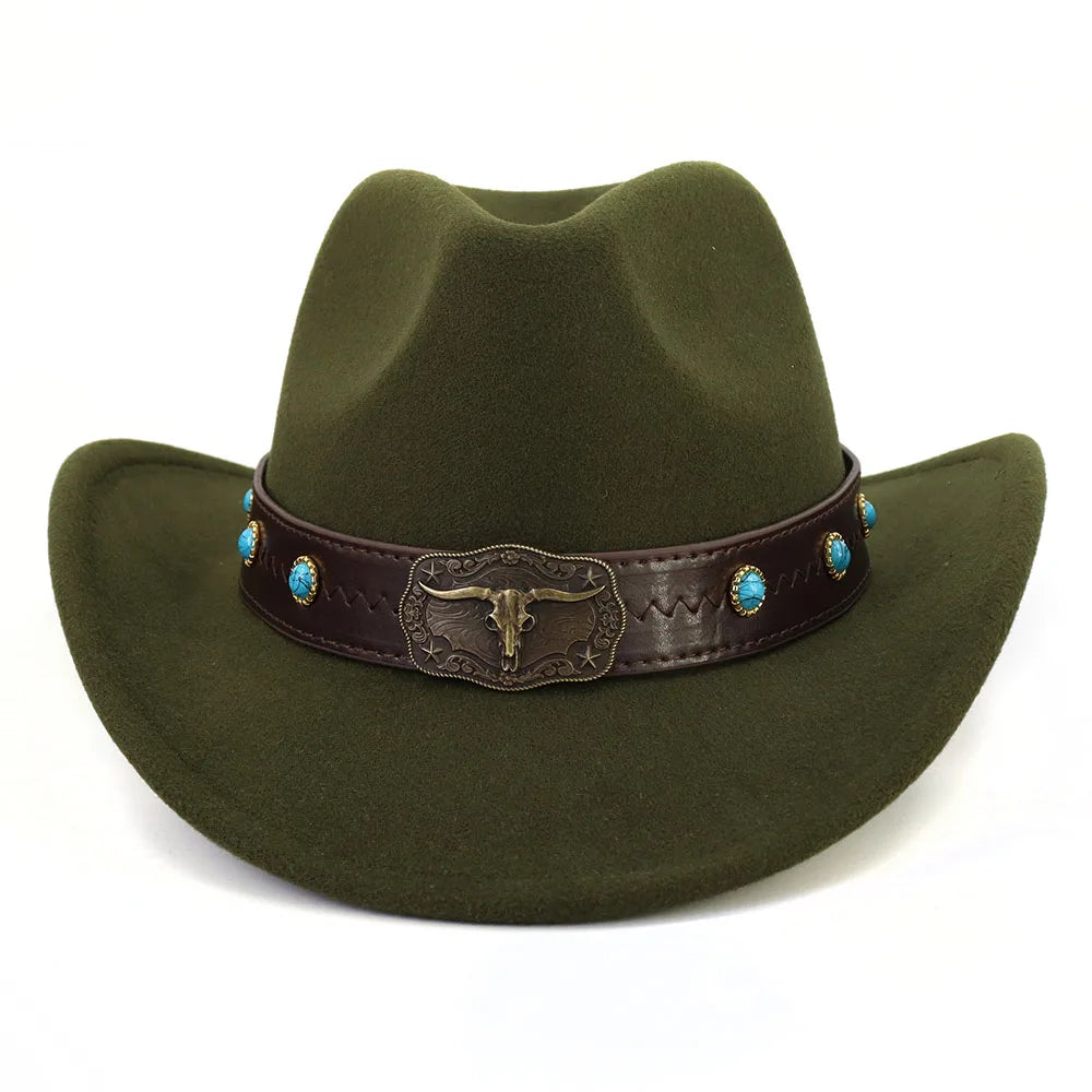 High Quality Metal Bullhead Western Cowboy Hat Spring and Autumn Cowboy Fedora Hat