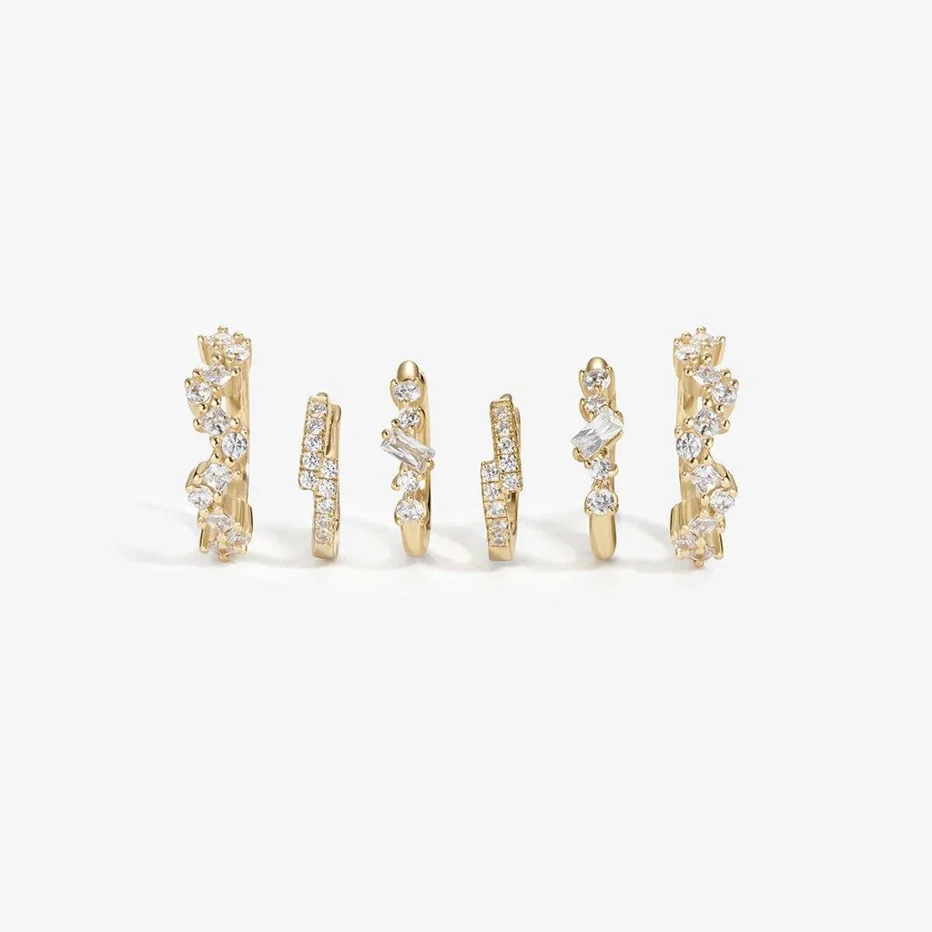 LOZRUNVE Custom Jewelry 925 Silver Fashion Delicate 18k Gold Baguette Huggie Hoop Earring Set