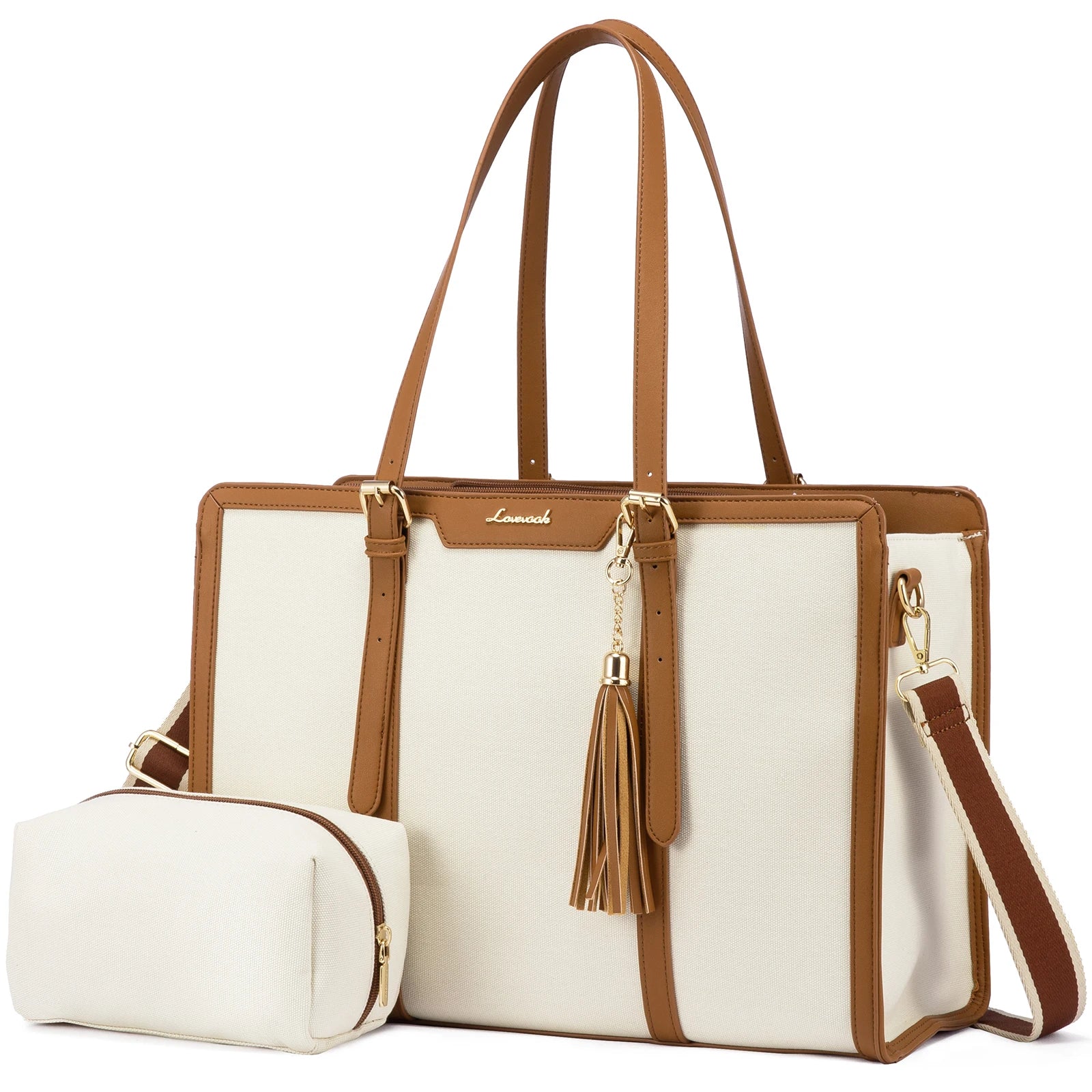 LOVEVOOK Waterproof Canvas PU Leather Woman Laptop Tote Bag Large Capacity Luxury Handbags Fits 15.6 Inch Laptop for Office Work