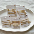 Korean Fashion Pearl Rhinestone Hair Clips Set Glod Metal Clips Crystal Flower Hair Pin Set for Women Girls