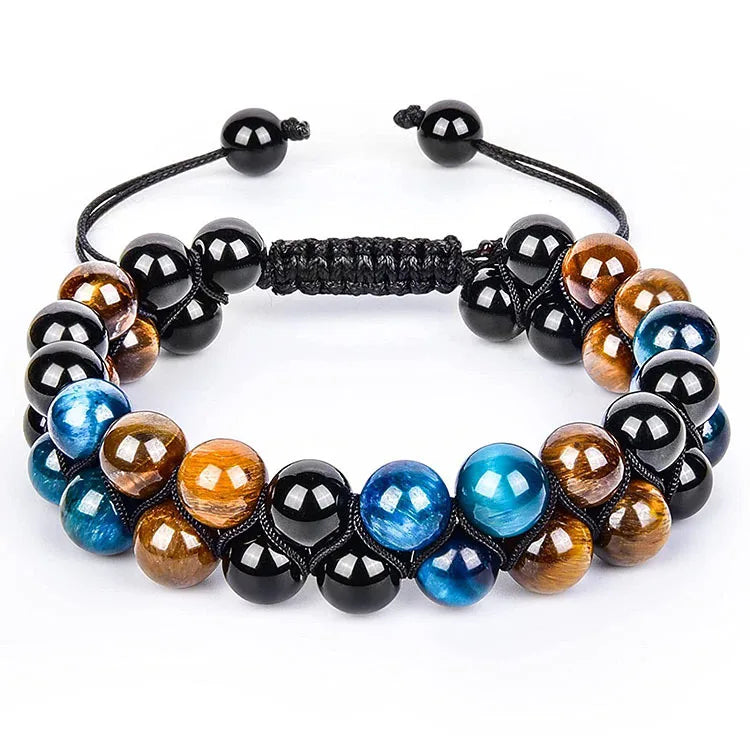 Hot Selling Double-layer Tiger Eye Natural Stone Bracelet Handmade Adjustable Stone Beads Bracelet for Men