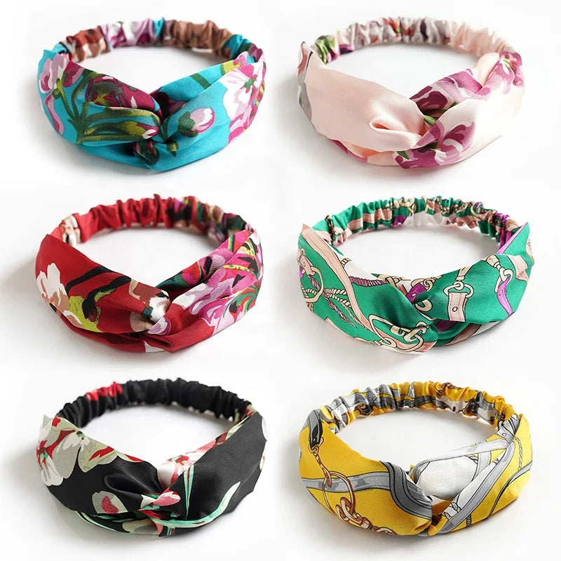Wholesale Hot Selling Satin Hairbands Cross Fabric Headbands Floral Vintage Elastic Hair Bands for Women Fashion Accessories