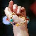 Hetian Jade Green Jade Jadeite Jade Beeswax Amber South Red Multi Jewels Bracelet Perfect Braided Rope Bracelet Ancient Style