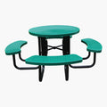 Outdoor Commercial Perforated Steel Round Picnic Table with Bench Outside Restaurant Garden Patio Metal Dining Table and Chair