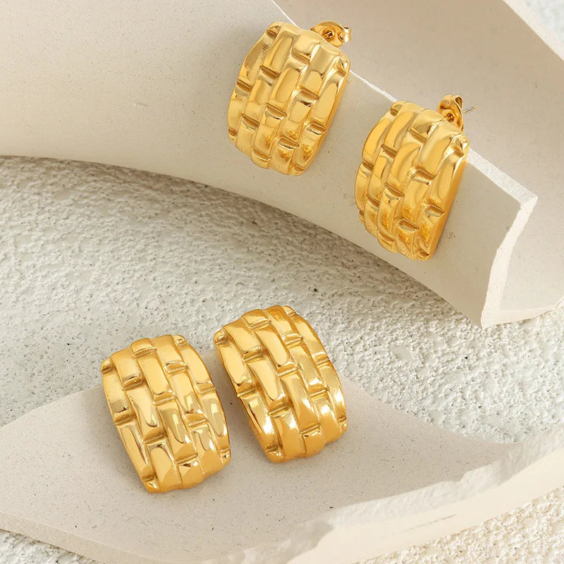 Simple Irregular Geometric Earring for Women 18k Gold Plated Stainless Steel Weave Square Stud Earrings Boucle Doreille Bijoux