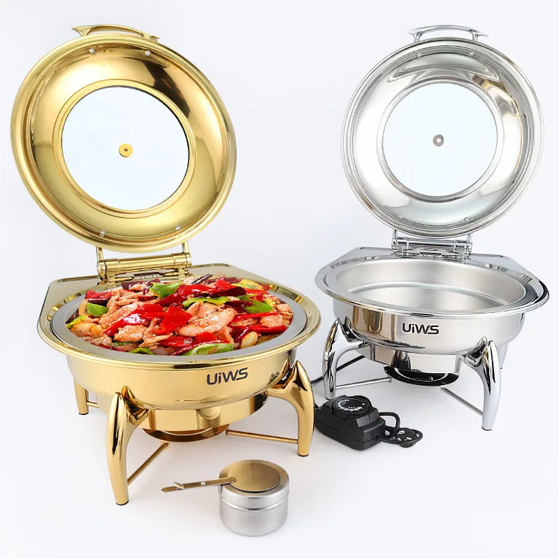 UIWS High Quality Electricity Stainless Steel 6L Chafing Dish Silvery/Gold Buffet Food Warmer Set
