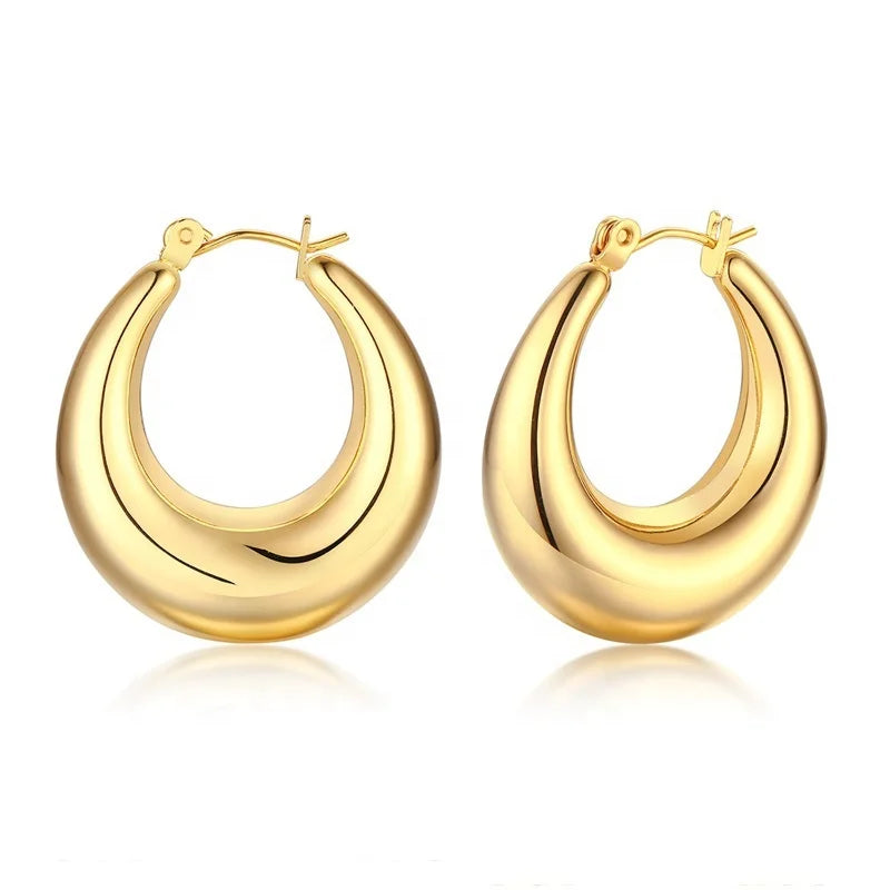 French Metal Style Crescent Shaped Hollow Earrings Fashionable Stainless Steel Huggie Hoop Earrings