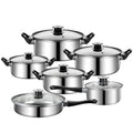 Modern Eco-Friendly 12-Piece Stainless Steel Cookware Set with Glass Lids and Pots/Pans for Home Kitchen
