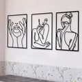 3Piece Simple Wall Hanging Ornaments Art Silhouette Women'S Body Line Pendant Wall Metal Decoration Painting for Bathroom