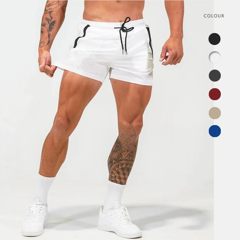Mens Sports Panel Fitness Gym Training Zip Shorts 1/3 Pants