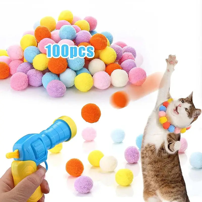 Wholesale Interactive Cat Toy Gun Mini Launcher Shooting Plush Ball Games Paper Pet Supplies Cat Toy Cat Plush Stretch Toy
