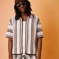 Custom Design Logo Knitted T-shirt Summer Mesh Top Short Sleeve Summer Beach Boxy Oversize Open Stitch Stripe Knit Crochet Shirt
