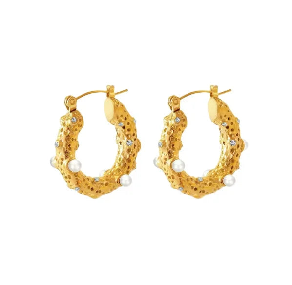 Fashion Designer 18k Gold Plated Statement Earring Jewelry Women Stainless Steel Imitation Pearl Zircon Earrings