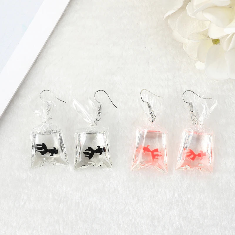 1pair Cute Resin Goldfish Starfish Charms Drop Earring Small Fish in Water Bag Earrings Jewelry for Girl and Woman