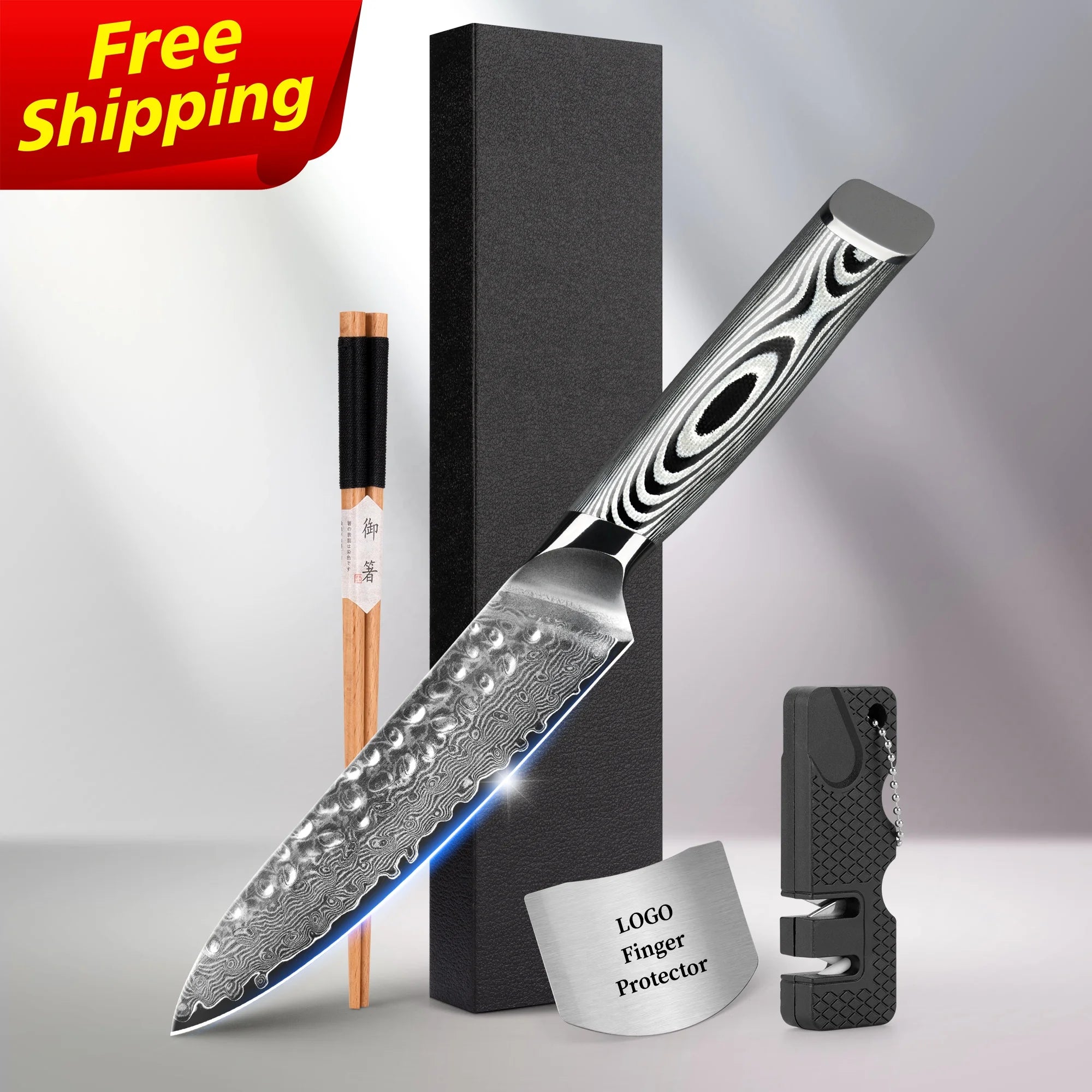 Free Shipping 5 Inch Vg10 Damascus Steel Utility and Steak Knives Non Serrated 5" with Grey G10 Handle Free logo