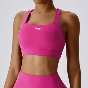 Custom Logo Racer Back Sleeveless Cross Gym Yoga Women's Tank Tops Fitness Workout Sports Bra