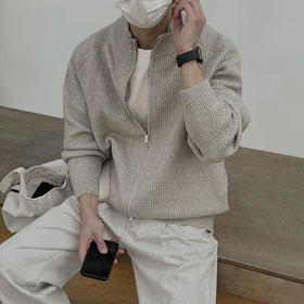 Senior Custom logo Brushed Mohair Wool Knitting Jacquard Fuzzy Knitted Cotton Knitwear Jumper Zipper Sweater for Men