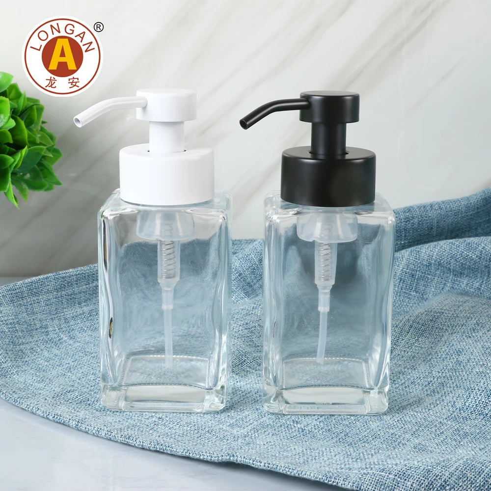 OEM Accept Custom Empty Glass Liquid Soap Shower Gel Foam Pump Bottle Packaging Shampoo and Conditioner Bottles  Factory China