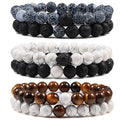 Handmade Men's Fashion 8mm Natural Stone Beads Beaded Elastic Cord Stretchy Couple Long Distance Touch Bracelet Jewelry