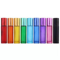 In Stock 5ml 10ml rainbow Color Frosted Roll on Glass Bottle With Brushed Aluminium Cap and Steel Roller