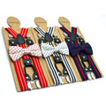 Fashion Design 2.5cm Elastic Men's Suspender Y Shape Navy Blue Red Striped Suspenders for Pants Braces Casual Strap Bowties Set