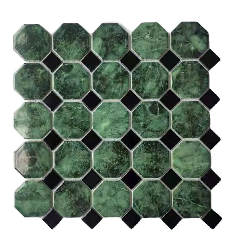 DS  New Design Green Marble Style Hexagon Mixed Square for Kitchen Wall Tile Ceramic Mosaic Tile