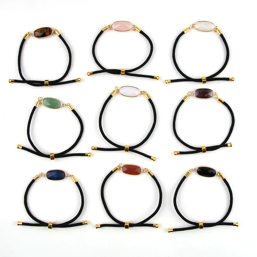 Natural Crystal Stone Faceted Irregular Edge Adjustable Rope Bracelet Amethyst Gemstone Bracelet for Women