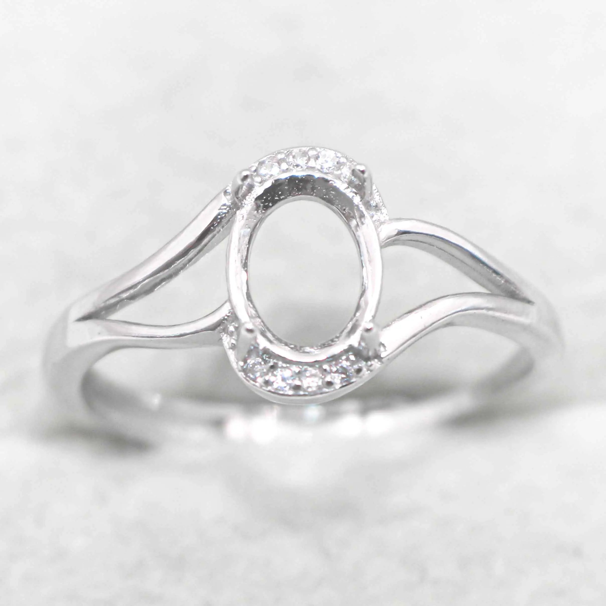 Sterling Silver 6*8mm Semi Mount Ring Frame Empty Blank Support Claw Setting S925 Base Holder Without Center Stone for DIY Inlay