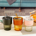 420ml New Design Clear Drinking Tumbler Borosilicate Reusable Travel Coffee Glass Mug Cup Children Milk Cup With Straw and Lid