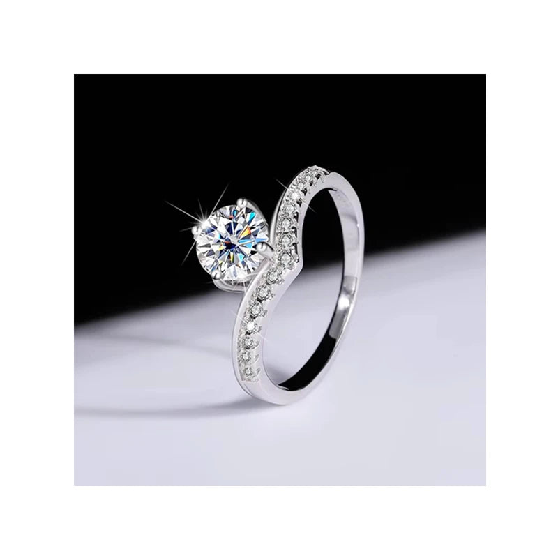 S925 Sterling Silver  V Shaped Princess Crown Four Claw 1CT  Moissanite Ring for Women Engagement Wedding Ring