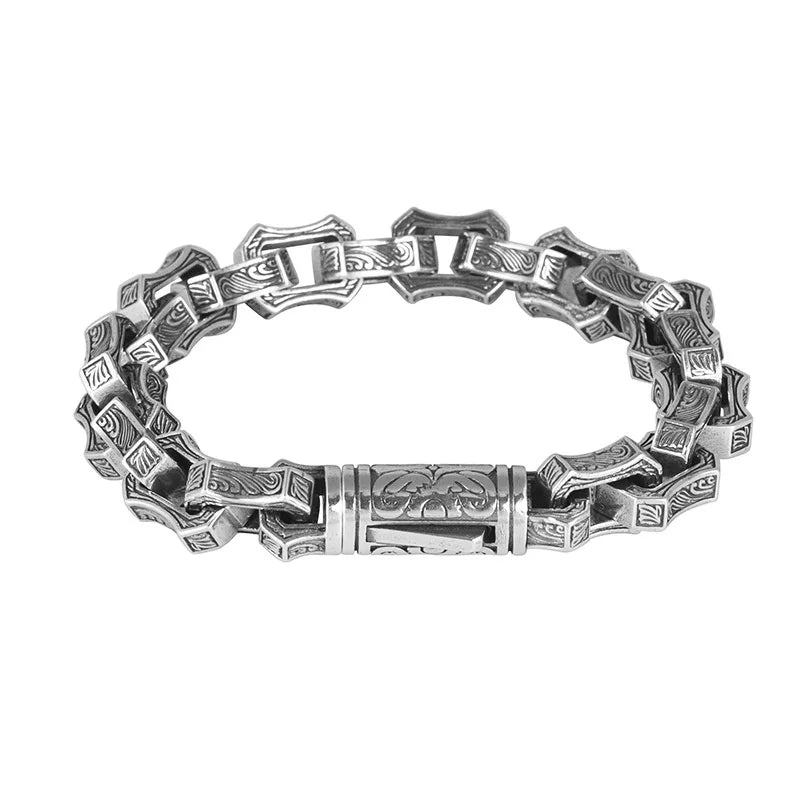 BOCAI 925 Sterling Silver Men's Fine Chain & Link Bracelet Simple European American Hip Hop Style for Gift or Party