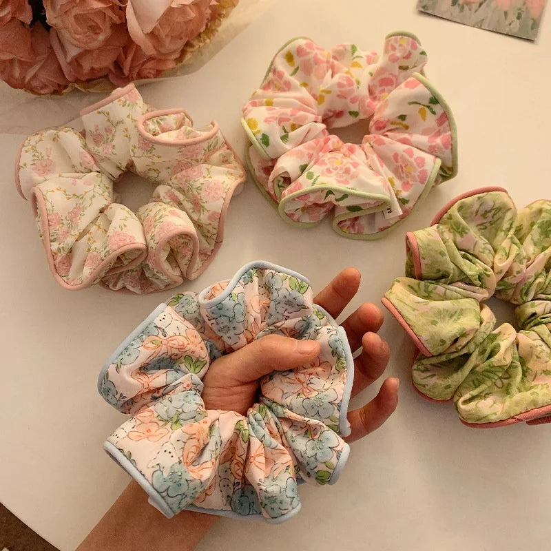New Cloth Floral Large Hair Scrunchies Sweet Girl Hair Accessories Large Printing Hair Band Scrunchies