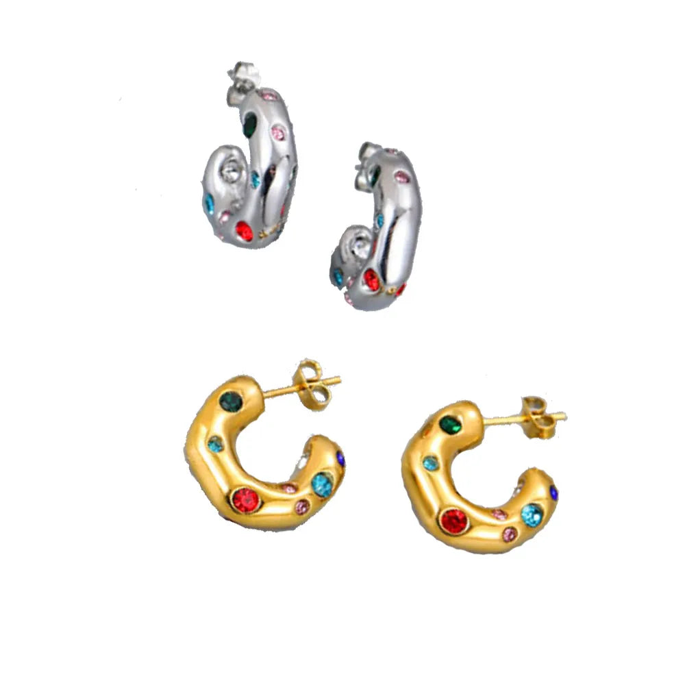 Titamuim Stainless Steel Designer Small C Hoops With Cubic Zircon Anti-allergic Earring Jewelry Zirconia Earring