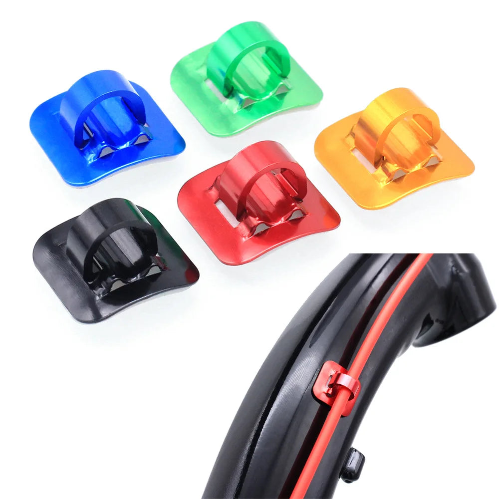 Aluminum Bike Oil Tube Fixed Clamp Adapter with Stick-on Cable Guide Bicycle Shift Brake Housing Line Tubing Buckle and C-Clips