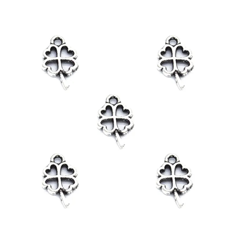 100pcs/bag Antique Silver Color Clover Charms Metal Pendant for Jewelry Making 10*6mm Q411