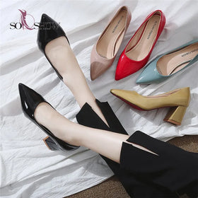 China Wholesale Hot Sale Elegant Design Women PU Pointed Toe Candy Color Shoes Ladies High Heels Pumps