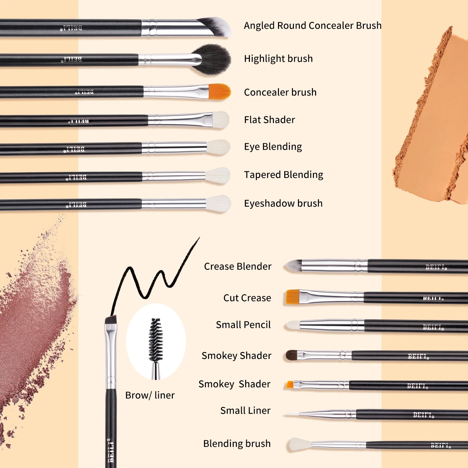 BEILI Low Moq Makeup Brushes Eye Blending Eyeshadow Brush Cut Crease Small Pencil Smokey Shader  Makeup Brush High Quality