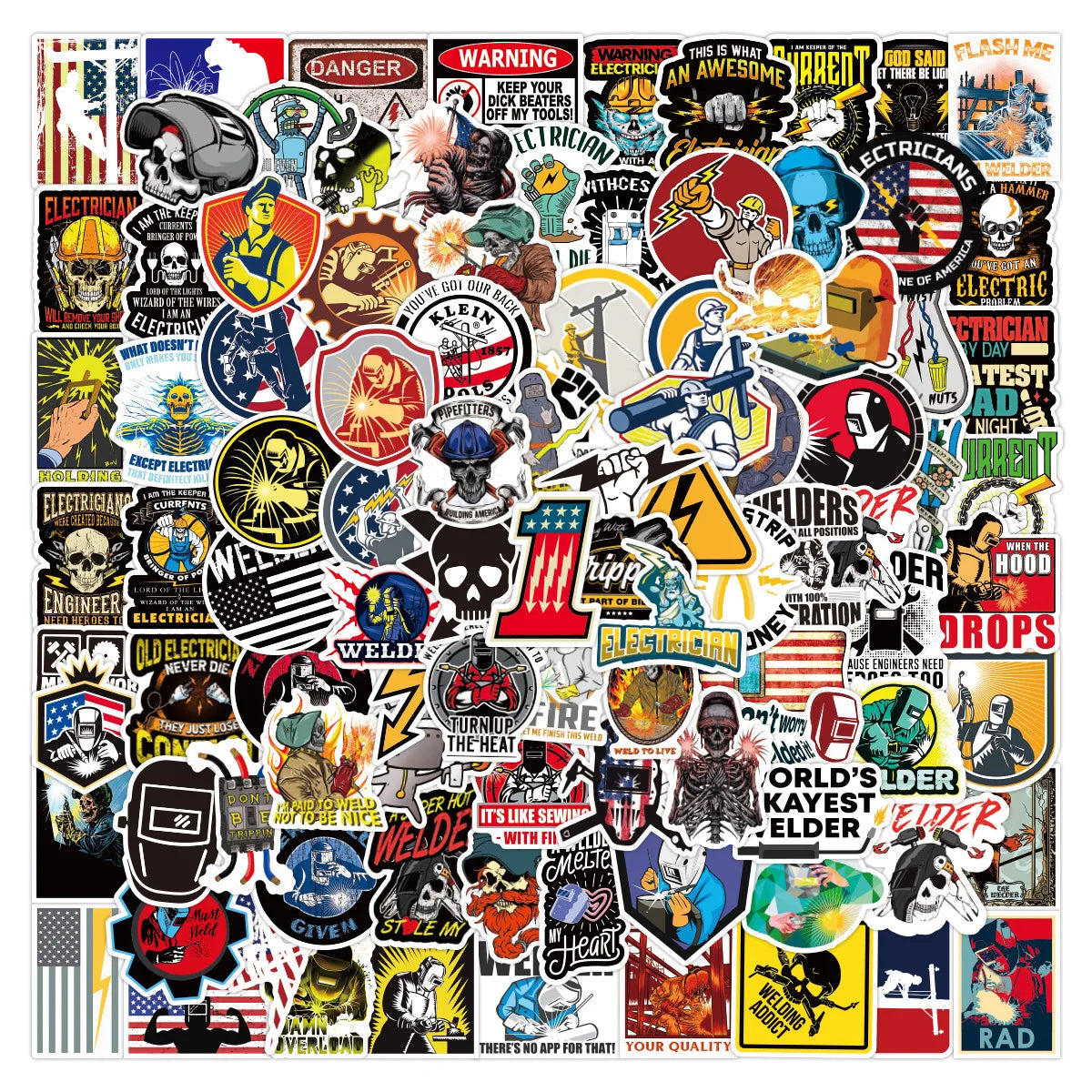 100PCS Cool Funny Helmet Decorative Construction Worker Electrician Welder Hard Hat Sticker