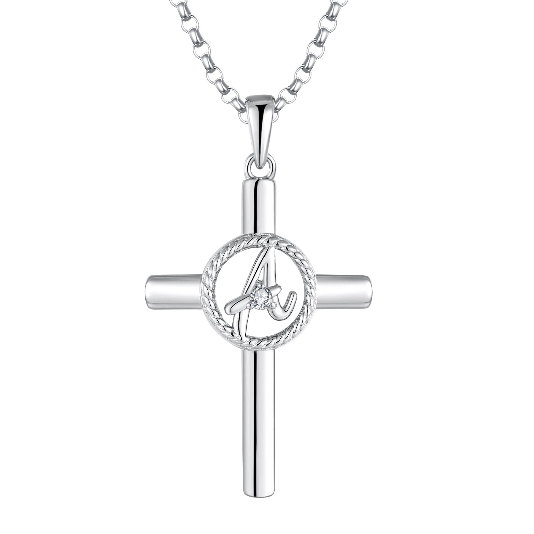 Custom Logo Cross Pendant Necklace 925 Sterling Silver Heart Zircon Women 26 English Letter Necklace Wholesale